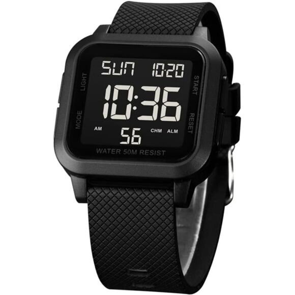 Square Men's Digital Watch Big Numbers Dial Large Face Waterproof LED Watches - Picture 1 of 14
